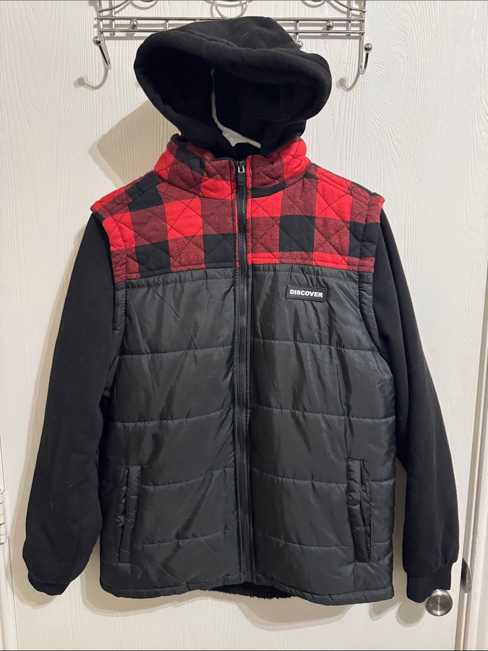 Public Supply Men's Small Fleece Sherpa Rock Salt Puffer Jacket Buffalo Plaid